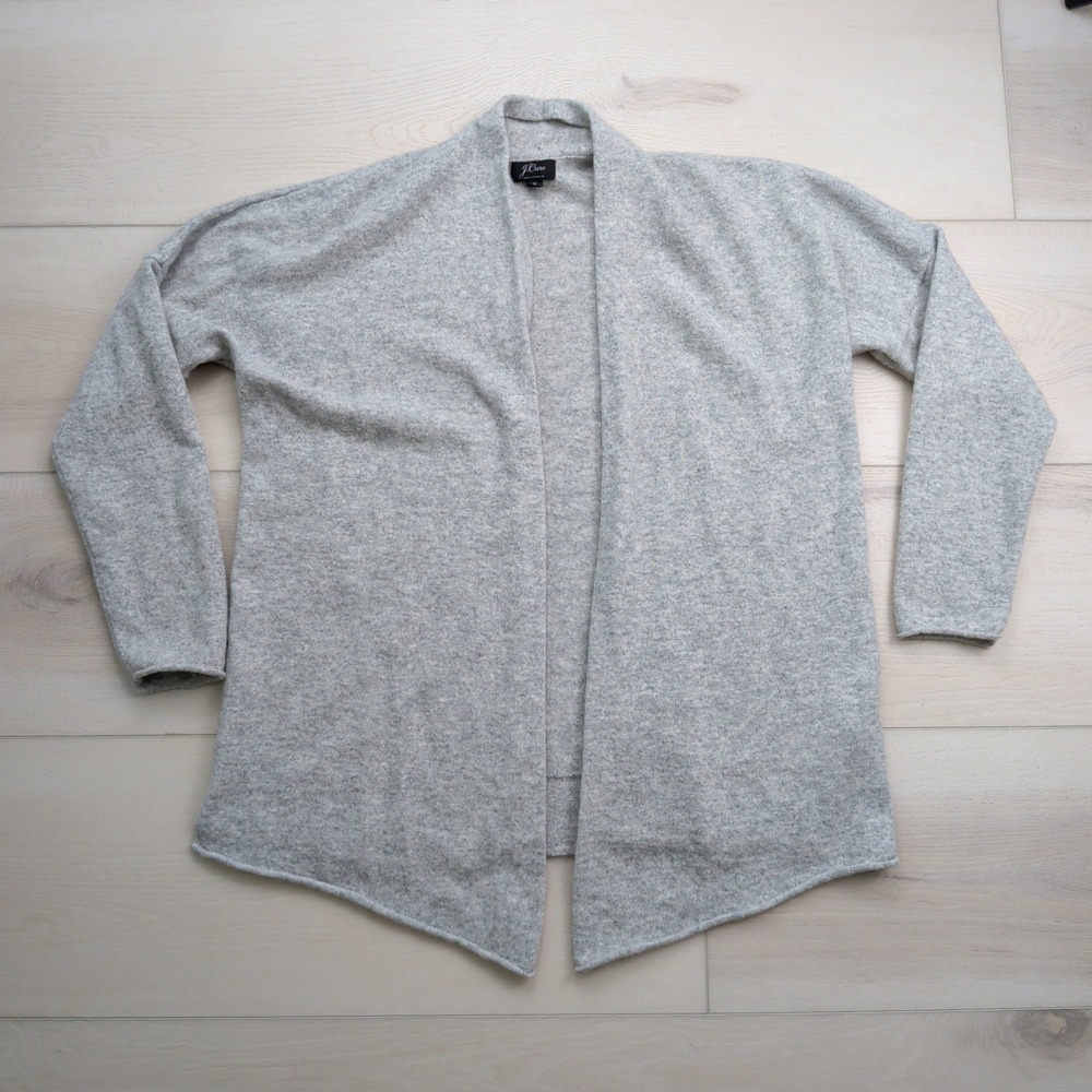 J.Crew 100% Cashmere‎ Open Front Cardigan Sweater Womens M Heather Gray K9919
